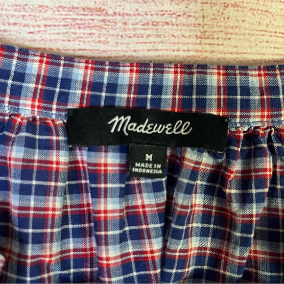 Madewell Whitby Plaid Tie Sleeve Top Size Medium - Picture 2 of 4